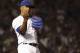 Chicago Cubs relief pitcher Pedro Strop celebrates the final out of the team's 9-6 win over the St. Louis Cardinals in a baseball game Thursday, July 19, 2018, in Chicago. (AP Photo/Charles Rex Arbogast)