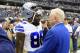 Dallas Cowboys wide receiver Dez Bryant talks to owner Jerry Jones prior to an NFL football game onSunday, Sept. 11, 2016, in Arlington, Texas. (AP Photo/Ron Jenkins)