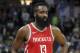 Houston Rockets' James Harden plays against the Minnesota Timberwolves during the second half of Game 3 in an NBA basketball first-round playoff series Saturday, April 21, 2018, in Minneapolis. (AP Photo/Jim Mone)