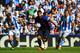 Barcelona's Uruguayan forward Luis Suarez (C) vies with Real Sociedad's Spanish midfielder Asier Illarramendi (L) and Real Sociedad's Spanish midfielder David Zurutuza during the Spanish league football match between Real Sociedad and FC Barcelona at the Anoeta stadium in San Sebastian on September 15, 2018. (Photo by GABRIEL BOUYS / AFP) (Photo credit should read GABRIEL BOUYS/AFP/Getty Images)