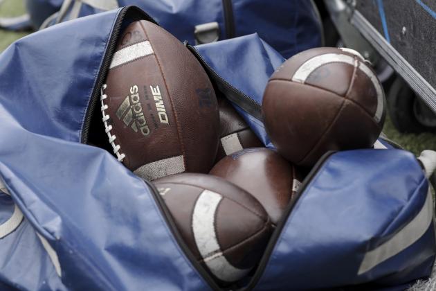 HOUSTON, TX - SEPTEMBER 01:  A bag of footballs on the Rice sideline before the game against the Houston Cougars at Rice Stadium on September 1, 2018 in Houston, Texas.  (Photo by Tim Warner/Getty Images)