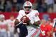 ARLINGTON, TX - SEPTEMBER 15: Dwayne Haskins #7 of the Ohio State Buckeyes looks for an open receiver against the TCU Horned Frogs in the third quarter during The AdvoCare Showdown at AT&T Stadium on September 15, 2018 in Arlington, Texas. (Photo by Tom Pennington/Getty Images)