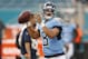 Tennessee Titans quarterback Marcus Mariota (8) warms up, before an NFL football gamea, Sunday, Sept. 9, 2018, in Miami Gardens, Fla. (AP Photo/Brynn Anderson)