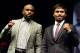 Boxers Manny Pacquiao (R) from the Philippines and Floyd Mayweather from the US pose during a press conference on March 11, 2015 in Los Angeles, California, to launch the countdown to their May 2, 2015 super-fight in Las Vegas. AFP PHOTO/ FREDERIC J. BROWN (Photo credit should read FREDERIC J. BROWN/AFP/Getty Images)