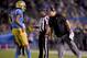 PASADENA, CA - SEPTEMBER 15: Head coach Chip Kelly of the UCLA Bruins talks with Dorian Thompson-Robinson #7 during the second quarter against the Fresno State Bulldogs at Rose Bowl on September 15, 2018 in Pasadena, California. (Photo by Harry How/Getty Images)