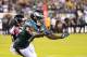 PHILADELPHIA, PA - SEPTEMBER 6: Mike Wallace #14 of the Philadelphia Eagles drops a pass as Robert Alford #23 of the Atlanta Falcons defends during the third quarter at Lincoln Financial Field on September 7, 2018 in Philadelphia, Pennsylvania. Eagles defeat the Falcons 18-12. (Photo by Brett Carlsen/Getty Images)