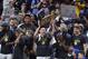 CLEVELAND,OH - Klay Thompson #11 of the Golden State Warriors celebrates after the game against the Cleveland Cavaliers while holding the Larry O'Brien NBA Championship Trophy after Game Four of the 2018 NBA Finals on June 8, 2018 at Quicken Loans Arena in Cleveland, Ohio. NOTE TO USER: User expressly acknowledges and agrees that, by downloading and/or using this photograph, user is consenting to the terms and conditions of the Getty Images License Agreement. Mandatory Copyright Notice: Copyright 2018 NBAE (Photo by David Liam Kyle/NBAE via Getty Images)