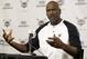 Charlotte Hornets owner Michael Jordan answers a question from the media during a news conference about the NBA basketball team in Charlotte, N.C., Tuesday, Oct. 28, 2014. (AP Photo/Chuck Burton)