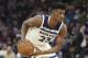 Minnesota Timberwolves' Jimmy Butler plays against the Los Angeles Lakers in the first half of an NBA basketball game Thursday, Feb. 15, 2018, in Minneapolis. (AP Photo/Jim Mone)