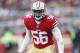 SANTA CLARA, CA - DECEMBER 24: Reuben Foster #56 of the San Francisco 49ers defends during the game against the Jacksonville Jaguars at Levi's Stadium on December 24, 2017 in Santa Clara, California. The 49ers defeated the Jaguars 44-33. (Photo by Michael Zagaris/San Francisco 49ers/Getty Images)