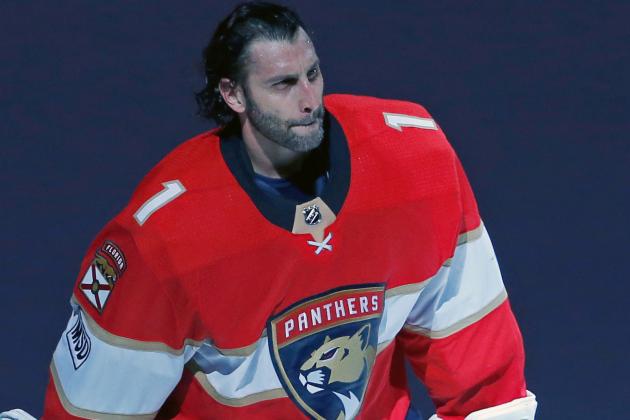 FILE - In this April 2, 2018, file photo, Florida Panthers goaltender Roberto Luongo skates back onto the ice for an encore after the Panthers' 3-2 win over the Carolina Hurricanes in an NHL hockey game, in Sunrise, Fla. Luongo has made his money, knows he's headed to the Hockey Hall of Fame one day, ranks among the sport's all-time leaders in virtually every goaltending category. Yet at 39, he's still chasing the thing he wants most _ the Stanley Cup. (AP Photo/Joe Skipper, File)