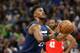 Minnesota Timberwolves' Jimmy Butler plays against the Houston Rockets in the first half during Game 3 of an NBA basketball first round playoff series Saturday, April 21, 2018, in Minneapolis. (AP Photo/Jim Mone)