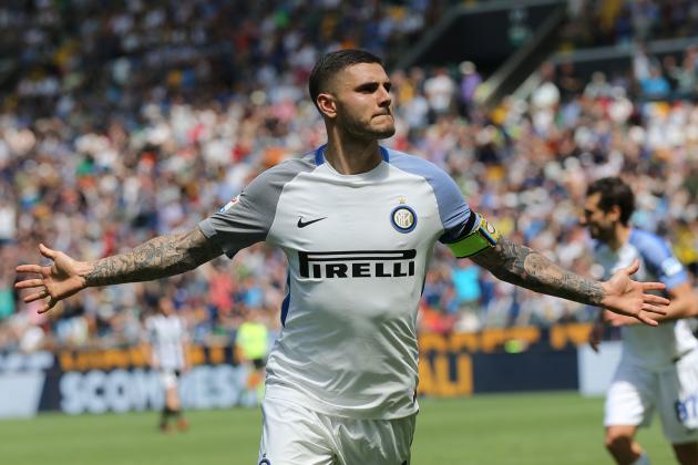 UDINE, ITALY - MAY 06: Mauro Icardi of FC Internazionale celebrates after scoring a goal during the serie A match between Udinese Calcio and FC Internazionale at Stadio Friuli on May 6, 2018 in Udine, Italy.  (Photo by Gabriele Maltinti/Getty Images)