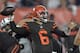 Cleveland Browns quarterback Baker Mayfield throws a pass against the New York Jets during the first half of an NFL football game Thursday, Sept. 20, 2018, in Cleveland. (AP Photo/David Richard)