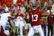 Alabama quarterback Tua Tagovailoa (13) throws a pass against Texas A&M during the first half of an NCAA college football game, Saturday, Sept. 22, 2018, in Tuscaloosa, Ala. (AP Photo/Butch Dill)