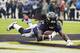 BALTIMORE, MD - SEPTEMBER 23: Alex Collins #34 of the Baltimore Ravens scores a touchdown against the Denver Broncos during the first half at M&T Bank Stadium on September 23, 2018 in Baltimore, MD. (Photo by Scott Taetsch/Getty Images)