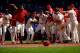 ST. LOUIS, MO - SEPTEMBER 22: Tyler O'Neill #41 of the St. Louis Cardinals celebrates with his teammates after hitting a walk-off home run against the San Francisco Giants in the tenth inning at Busch Stadium on September 22, 2018 in St. Louis, Missouri. (Photo by Dilip Vishwanat/Getty Images)