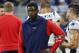 New England Patriots wide receiver Josh Gordon watches from the sidelines during the first half of an NFL football game against the Detroit Lions, Sunday, Sept. 23, 2018, in Detroit. (AP Photo/Paul Sancya)