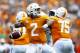 Tennessee quarterback Jarrett Guarantano (2) throws to a receiver in the first half of an NCAA college football game against UTEP Saturday, Sept. 15, 2018, in Knoxville, Tenn. (AP Photo/Wade Payne)