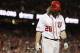 Washington Nationals' Jayson Werth (28) walks from the plate after striking out during the ninth inning in Game 5 of baseball's National League Division Series against the Chicago Cubs, at Nationals Park, early Friday, Oct. 13, 2017, in Washington. (AP Photo/Alex Brandon)