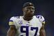 Minnesota Vikings defensive end Everson Griffen (97) stands on the sidelines during an NFL football game against the Detroit Lions, Thursday, Nov. 23, 2017, in Detroit. The Vikings won the game 30-23. (Jeff Haynes/AP Images for Panini)