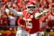 Kansas City Chiefs quarterback Patrick Mahomes (15) calls a play during the first half of an NFL football game against the San Francisco 49ers in Kansas City, Mo., Sunday, Sept. 23, 2018. (AP Photo/Charlie Riedel)