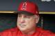 Los Angeles Angels manager Mike Scioscia is interviewed before a baseball game against the Detroit Tigers, Tuesday, June 6, 2017, in Detroit. (AP Photo/Carlos Osorio)