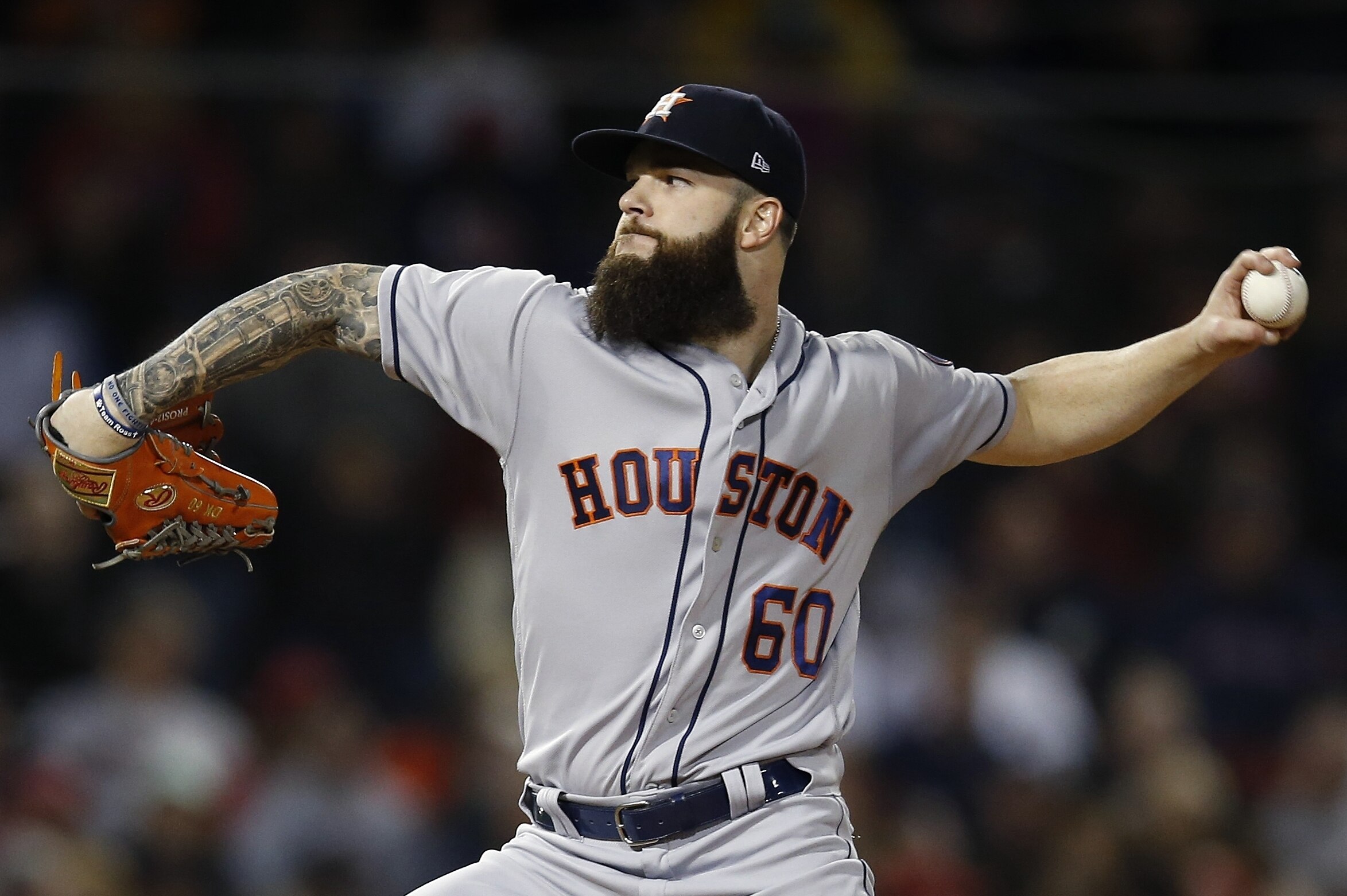 Houston Astros' Dallas Keuchel pitches during the fourth inning of a baseball game against the Boston Red Sox in Boston, Sunday, Sept. 9, 2018. (AP Photo/Michael Dwyer)
