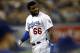 Los Angeles Dodgers' Yasiel Puig looks over after getting tagged out at third during the first inning of a baseball game aLos Angeles Dodgers in Los Angeles, Monday, Sept. 17, 2018. (AP Photo/Alex Gallardo)