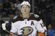 Anaheim Ducks right wing Corey Perry (10) against the San Jose Sharks during the second period of Game 3 of an NHL hockey first-round playoff series in San Jose, Calif., Monday, April 16, 2018. (AP Photo/Jeff Chiu)