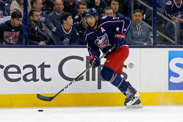 COLUMBUS, OH - APRIL 19: Seth Jones #3 of the Columbus Blue Jackets controls the puck in Game Four of the Eastern Conference First Round during the 2018 NHL Stanley Cup Playoffs against the Washington Capitals on April 19, 2018 at Nationwide Arena in Columbus, Ohio. (Photo by Kirk Irwin/Getty Images) *** Local Caption *** Seth Jones
