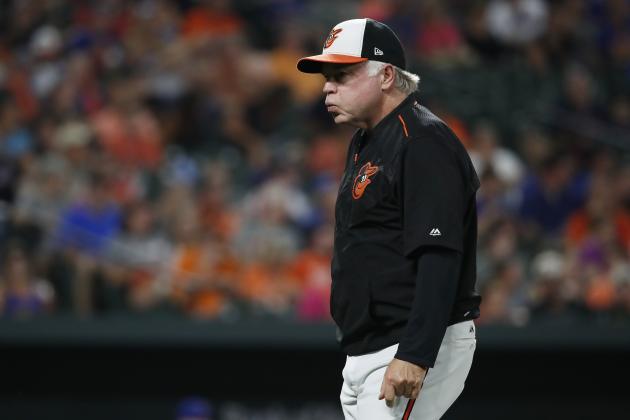 BALTIMORE, MD - AUGUST 15: Manager Buck Showalter #26 of the Baltimore Orioles walks back to the dugout in the sixth inning against the New York Mets at Oriole Park at Camden Yards on August 15, 2018 in Baltimore, Maryland. (Photo by Patrick McDermott/Getty Images)