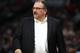 Detroit Pistons head coach Stan Van Gundy in the first half of an NBA basketball game Thursday, March 15, 2018, in Denver. (AP Photo/David Zalubowski)