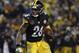 Pittsburgh Steelers running back Le'Veon Bell runs against the New England Patriots during an NFL football game at Heinz Field in Pittsburgh Sunday, Dec. 17, 2017. (Winslow Townson/AP Images for Panini)