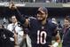 Chicago Bears quarterback Mitchell Trubisky (10) celebrates after an NFL football game against the Tampa Bay Buccaneers Sunday, Sept. 30, 2018, in Chicago. The Bears won 48-10. (AP Photo/David Banks)