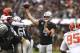Oakland Raiders quarterback Derek Carr (4) passes against the Cleveland Browns during the second half of an NFL football game in Oakland, Calif., Sunday, Sept. 30, 2018. (AP Photo/Ben Margot)
