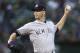 New York Yankees pitcher J.A. Happ works against the Oakland Athletics in the first inning of a baseball game Tuesday, Sept. 4, 2018, in Oakland, Calif. (AP Photo/Ben Margot)