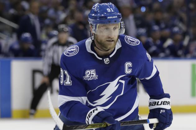 Tampa Bay Lightning center Steven Stamkos (91) during the second period of Game 2 of the NHL Eastern Conference finals hockey playoff series against the Washington Capitals Sunday, May 13, 2018, in Tampa, Fla. (AP Photo/Chris O'Meara)