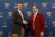 Ohio State coach Urban Meyer, left, and Alabama head coach Nick Saban shake hands during a press conference at the Marriott downtown convention center in New Orleans, Wednesday, Dec. 31, 2014. Ohio State is slated to square off against Alabama in the Sugar Bowl on New Year's Day. (AP Photo/Brynn Anderson)