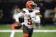 Cleveland Browns quarterback Tyrod Taylor (5) runs during the second half of an NFL football game against the New Orleans Saints in New Orleans, Sunday, Sept. 16, 2018. (AP Photo/Bill Feig)