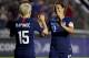 CARY, NC - OCTOBER 04: Megan Rapinoe #15 reacts after scoring a goal with teammate Carli Lloyd #10 of USA against Mexico during the Group A - CONCACAF Women's Championship at WakeMed Soccer Park on October 4, 2018 in Cary, North Carolina. (Photo by Streeter Lecka/Getty Images)