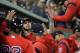 BOSTON, MA - OCTOBER 05: Chris Sale #41 of the Boston Red Sox is congratulated in the dugout after being relieved in the sixth inning of Game One of the American League Division Series against the New York Yankees at Fenway Park on October 5, 2018 in Boston, Massachusetts. (Photo by Elsa/Getty Images)