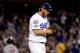 LOS ANGELES, CA - OCTOBER 05: Clayton Kershaw #22 of the Los Angeles Dodgers reacts after retiring the side during the sixth inning against the Atlanta Braves during Game Two of the National League Division Series at Dodger Stadium on October 5, 2018 in Los Angeles, California. (Photo by Sean M. Haffey/Getty Images)