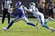 New York Giants' Odell Beckham (13) catches a pass as Carolina Panthers' James Bradberry (24) defends in the first half of an NFL football game in Charlotte, N.C., Sunday, Oct. 7, 2018. (AP Photo/Mike McCarn)