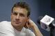 FILE - In this May 12, 2016, file photo, Ryan Lochte listens to a question from the media in Charlotte, N.C. Lochte announced his engagement to former Playboy model Kayla Rae Reid on Instagram, Sunday, Oct. 9, 2016. (AP Photo/Chuck Burton, File)