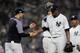 NEW YORK, NEW YORK - OCTOBER 08: Aaron Boone #17 of the New York Yankees pulls Luis Severino #40 against the Boston Red Sox during the fourth inning in Game Three of the American League Division Series at Yankee Stadium on October 08, 2018 in the Bronx borough of New York City. (Photo by Elsa/Getty Images)
