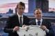 Real Madrid´s newly appointed coach Julen Lopetegui (L) poses with Real Madrid's president Florentino Perez during his official presentation at the Santiago Bernabeu stadium in Madrid on June 14, 2018. - Just a day after he was sacked on the eve of the World Cup, former Spain coach Julen Lopetegui arrived in Madrid to be officially presented as Real Madrid's new manager. (Photo by OSCAR DEL POZO / AFP) (Photo credit should read OSCAR DEL POZO/AFP/Getty Images)