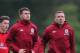 CARDIFF, WALES - OCTOBER 14: Wales players Craig Bellamy (r) Aaron Ramsey (2nd right) and Harry Wilson (3rd right) in action during Wales training ahead of their World Cup qualifier against Belguim tomorrow night at the Vale Complex on October 14, 2013 in Cardiff, Wales. (Photo by Stu Forster/Getty Images)