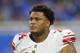 New York Giants offensive tackle Ereck Flowers (74) watches during the second half of a preseason NFL football game against the Detroit Lions, Friday, Aug. 17, 2018, in Detroit. (AP Photo/Paul Sancya)