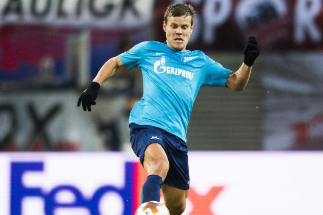 Saint Petersburg's forward Aleksandr Kokorin plays the ball during the Europa League Round of 16 first leg football match between Zenit Saint Petersburg and RB Leipzig on March 8, 2018 in Leipzig. / AFP PHOTO / ROBERT MICHAEL (Photo credit should read ROBERT MICHAEL/AFP/Getty Images)